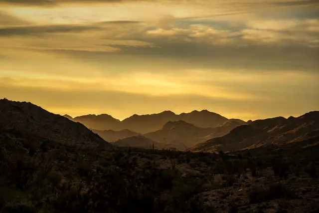Mountain pass at sunset